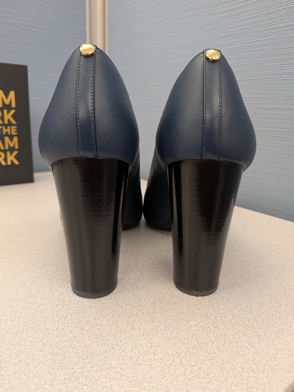 Michael Kors Navy Leather Block Heel Pumps - Picture 5 of 8